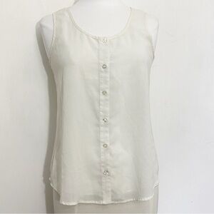 Edge Strappy Back Sheer Button Up Elegant Cream Sleeveless Blouse M